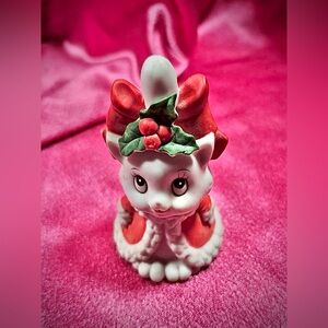 Lefton Christmas Kitty Bell - Cute MCM Anamorphic White Cat Kitschy Figurine